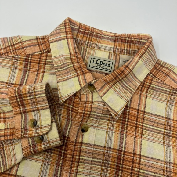 L.L. Bean Men's M Orange Plaid Long Sleeve Button Down Casual Outdoor Shirt - Picture 1 of 7